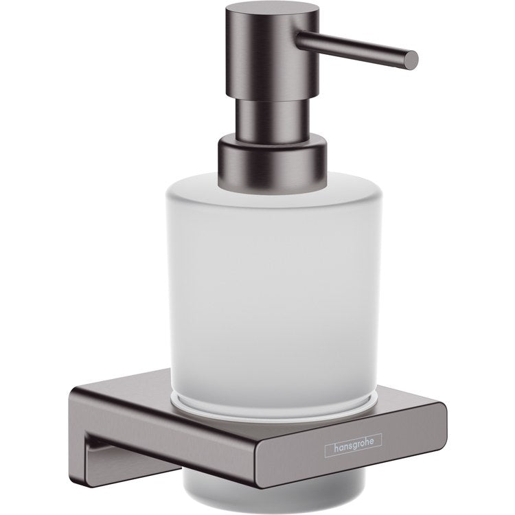 Soap Dispenser AddStoris Brushed Black Chrome Wall Mount Glass Metal Pump 6.75 Fluid Ounces