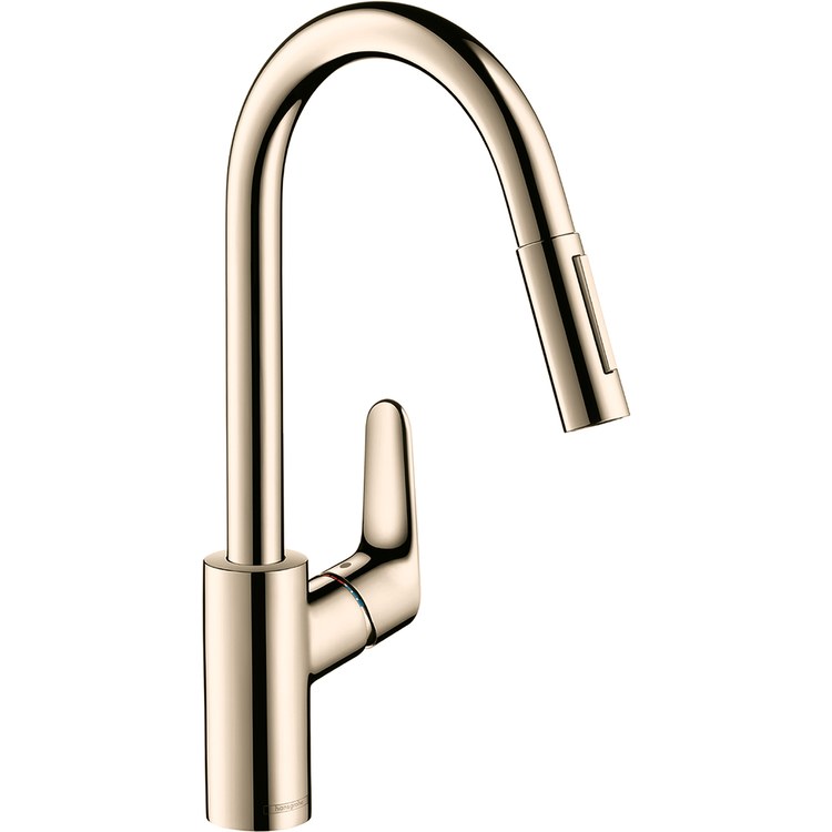 Kitchen Faucet Focus 1 Lever ADA Polished Nickel Pull Down High Arc 150 DEG Swivel 1 Hole 1.75 Gallons per Minute - Image 1