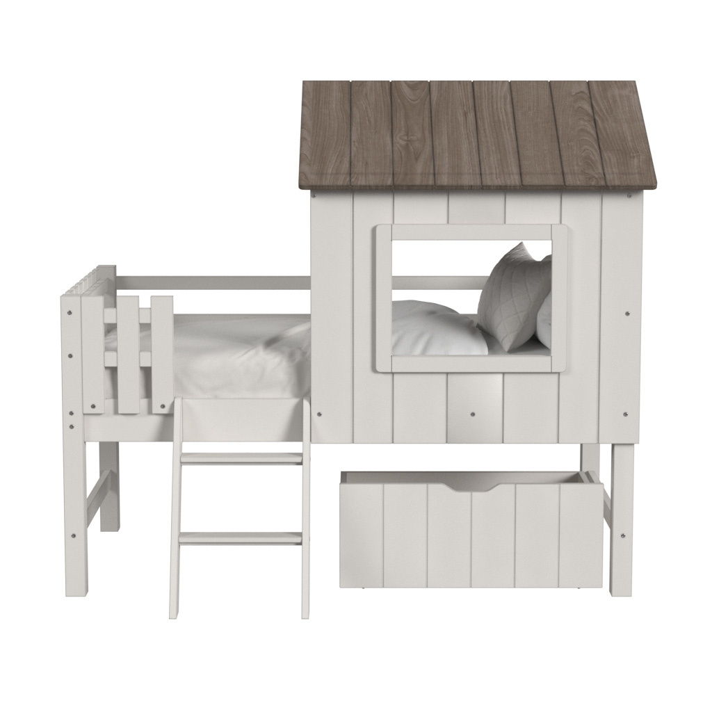 Lodge – Complete Bed With Ladder And Fencing – Cookies / Cream