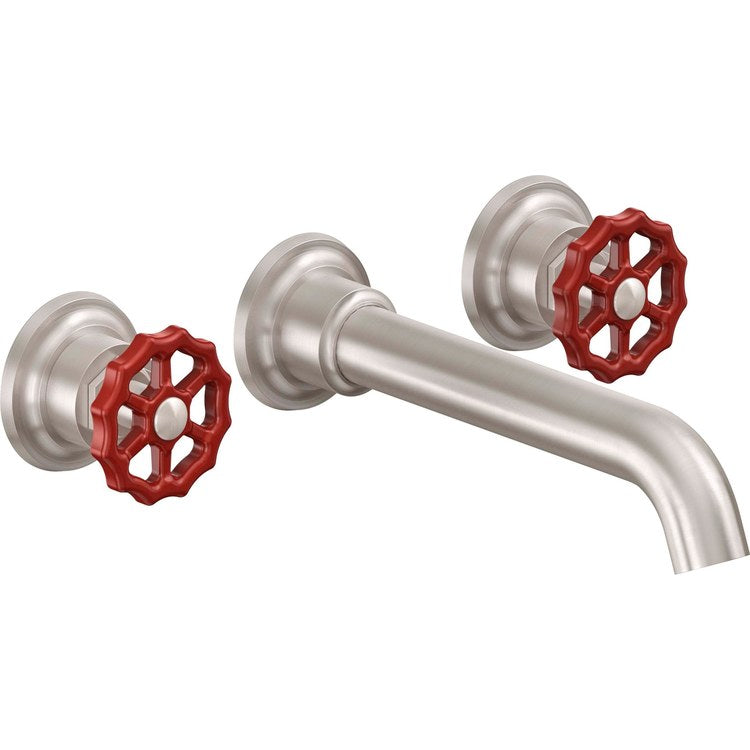 Lavatory Trim Descanso Works Vessel Wall 2 Red Wheel Ultra Stainless Steel 1.2 Gallons per Minute - Image 1
