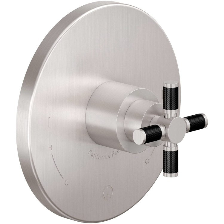 Pressure Balance Valve Trim Descanso Dual 1 Carbon Fiber Cross Satin Nickel - Image 1