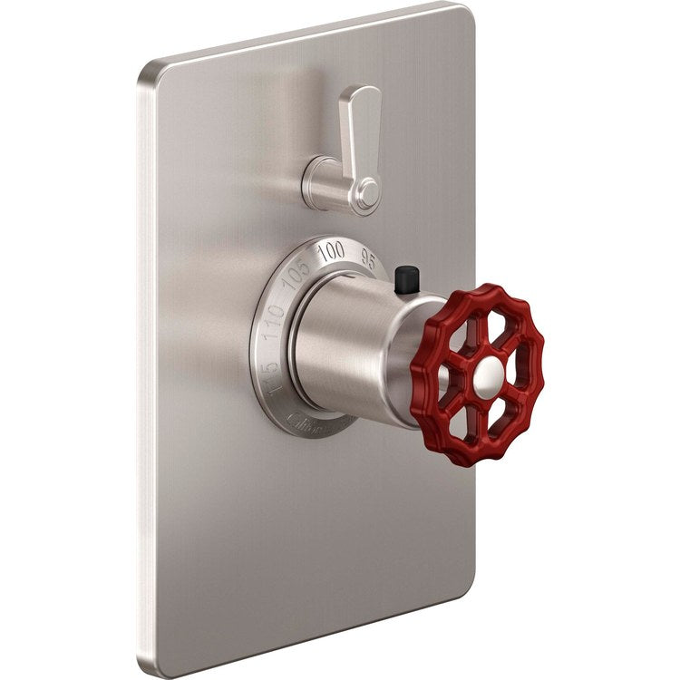 Thermostatic Trim Descanso Works Rectangular StyleTherm with Volume Control 2 Red Wheel/Lever Black Nickel Brass