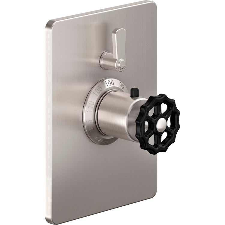 Thermostatic Trim Descanso Works Rectangular StyleTherm with Volume Control 2 Black Wheel/Lever Matte Black Brass - Image 1
