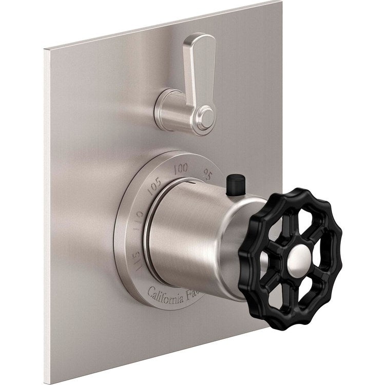 Thermostatic Trim Descanso Works Square Flat StyleTherm with Volume Control 2 Black Wheel/Lever Black Nickel Brass