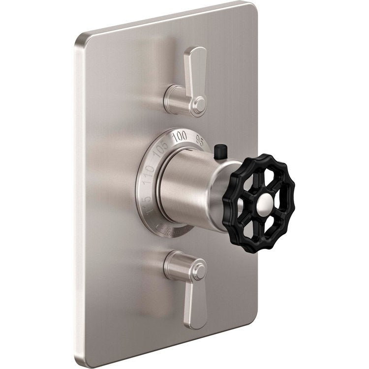 Thermostatic Trim Descanso Works Rectangular StyleTherm with 2 Volume Control 3 Black Wheel/Lever Black Nickel Brass - Image 1