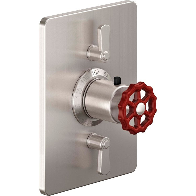Thermostatic Trim Descanso Works Rectangular StyleTherm with 2 Volume Control 3 Red Wheel/Lever Matte Black Brass