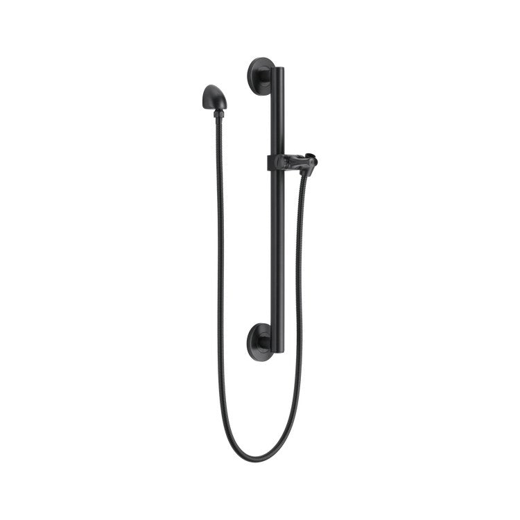 Slide Bar with Round Wall Elbow & Adjustable Handshower Mount & Hose 24 Inch Matte Black Brass/Metal Wall Mount