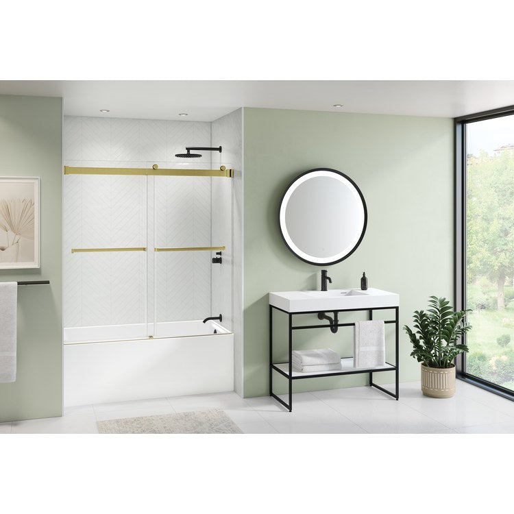 Tub and Shower Door Gemini By-Pass 60 Inch Brushed Gold Clear with SRT 1/4 Inch 26-1/4 to 29-1/4 Inch