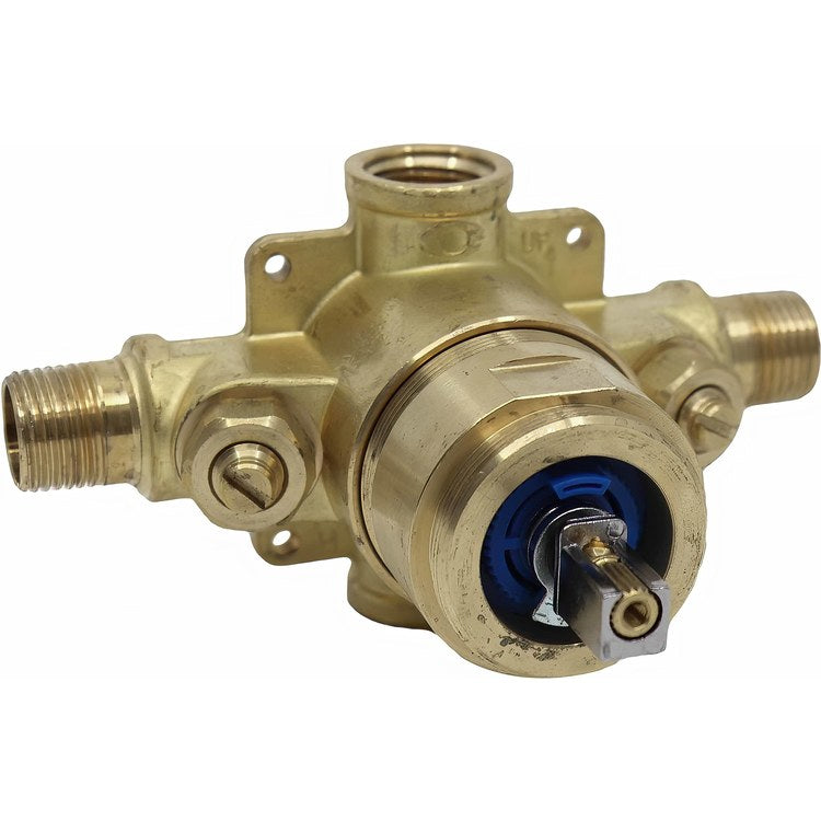 Pressure Balance Valve Single Handle Temperature Mixing with Integral Service Stops and Dual Outlets Brass 1/2 Inch Male x Female
