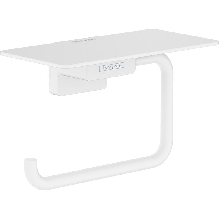Toilet Paper Holder AddStoris Rectangular with Shelf Matte White Metal 6 Inch 3-1/8 Inch Wall Mount - Image 1