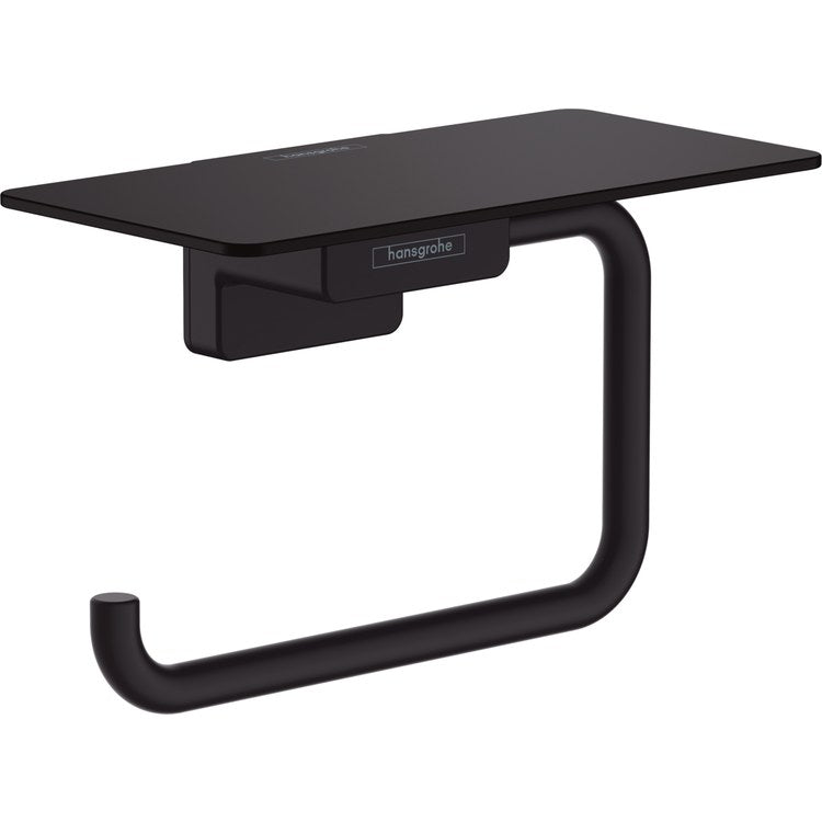 Toilet Paper Holder AddStoris Rectangular with Shelf Matte Black Metal 6 Inch 3-1/8 Inch Wall Mount - Image 1
