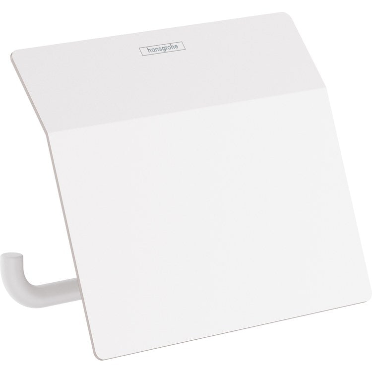 Toilet Paper Holder AddStoris Euro with Cover Matte White Metal 4-9/16 Inch Wall Mount - Image 1