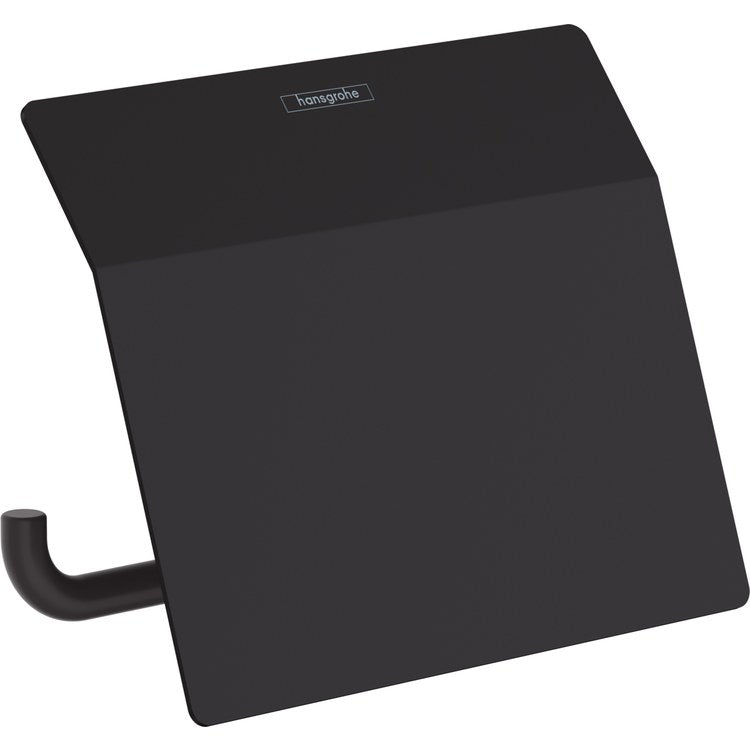 Toilet Paper Holder AddStoris Euro with Cover Matte Black Metal 4-9/16 Inch Wall Mount - Image 1