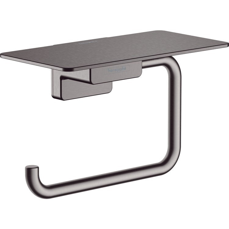 Toilet Paper Holder AddStoris Rectangular with Shelf Brushed Black Chrome Metal 6 Inch 3-1/8 Inch Wall Mount - Image 1