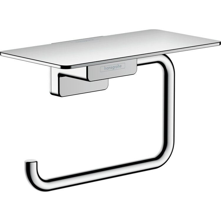 Toilet Paper Holder AddStoris Rectangular with Shelf Chrome Metal 6 Inch 3-1/8 Inch Wall Mount - Image 1