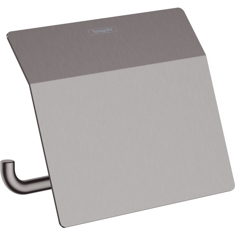 Toilet Paper Holder AddStoris Euro with Cover Brushed Black Chrome Metal 4-9/16 Inch Wall Mount - Image 1