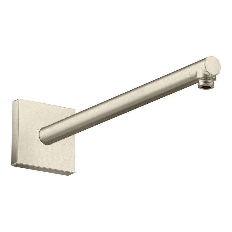 Shower Arm ShowerSolutions with Square Flange Brushed Nickel 15 Inch Brass 90 Degree Wall Mount - Image 1