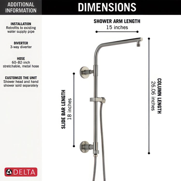 Shower Column Emerge Universal Showering Components Round Contemporary Lumicoat Stainless 18 Inch - Image 2
