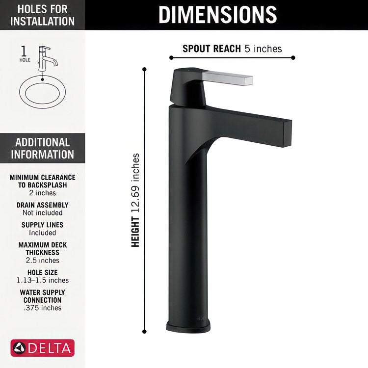 Vessel Faucet Zura Deck Mount 1 Lever WaterSense ADA Matte Black/Champagne Bronze - Image 2