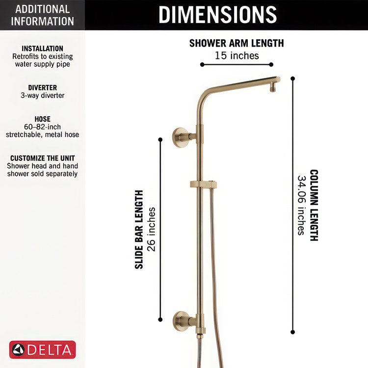 Shower Column Emerge Universal Showering Components Round Contemporary Lumicoat Champagne Bronze 26 Inch - Image 2