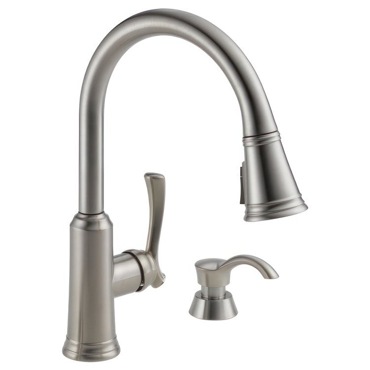 Kitchen Faucet Lakeview 1 Lever ADA Stainless Pull Down 2 Function Gooseneck 360 DEG Swivel 4 Hole 1.8 Gallons per Minute - Image 1