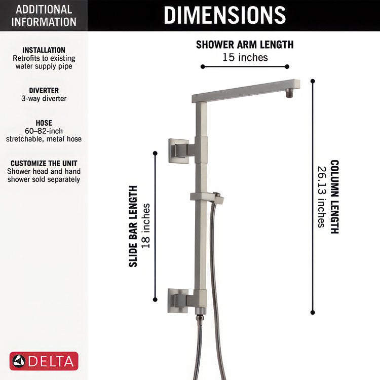 Shower Column Emerge Universal Showering Components Angular Lumicoat Stainless 18 Inch - Image 2