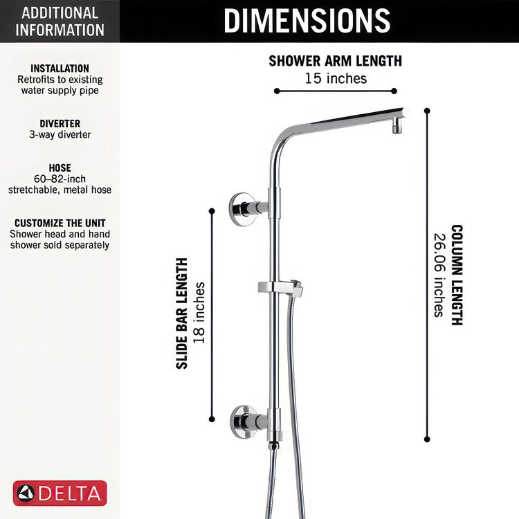 Shower Column Emerge Universal Showering Components Round Contemporary Lumicoat Black Stainless 18 Inch - Image 2