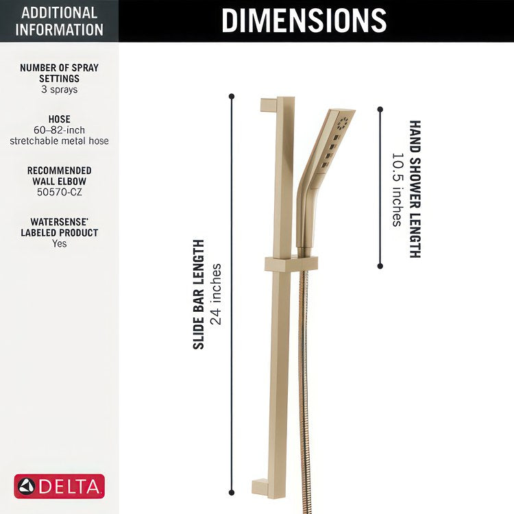 Handshower Universal Showering Components with H2Okinetic Lumicoat Champagne Bronze 3 Function 1.75 Gallons per Minute 24" Slide Bar - Image 2