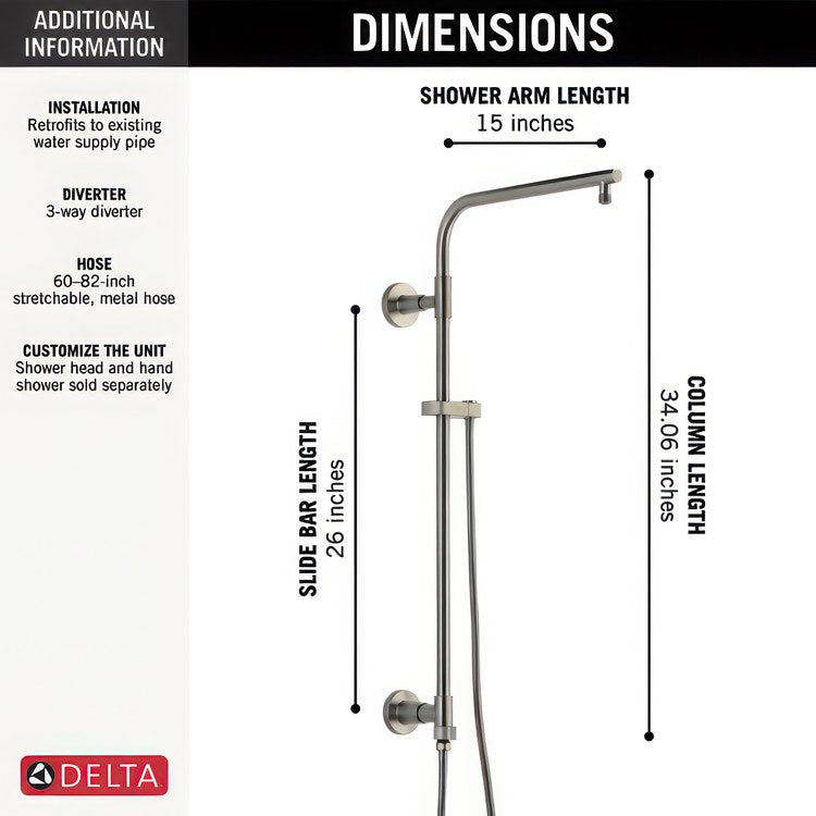 Shower Column Emerge Universal Showering Components Round Contemporary Lumicoat Stainless 26 Inch - Image 2