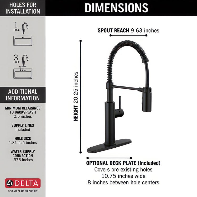 Kitchen Faucet Antoni 1 Lever ADA Matte Black Pull Down 2 Function Gooseneck 360 DEG Swivel 3 Hole - Image 2