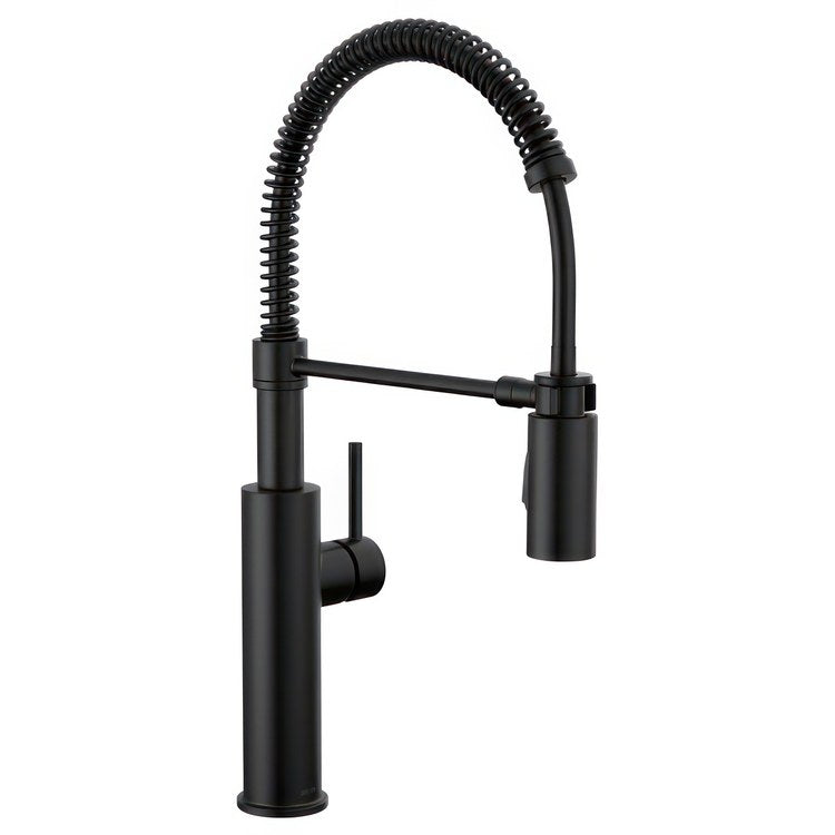 Kitchen Faucet Antoni 1 Lever ADA Matte Black Pull Down 2 Function Gooseneck 360 DEG Swivel 3 Hole - Image 1