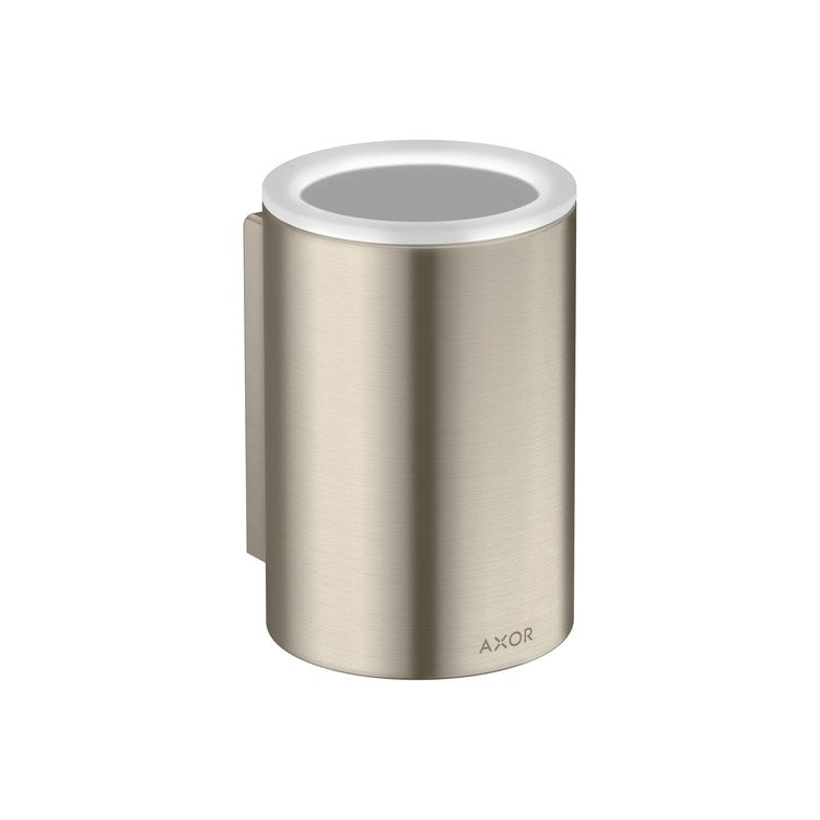 Toothbrush Holder Universal Circular Brushed Nickel Wall Mount Removable Metal/Glass - Image 1
