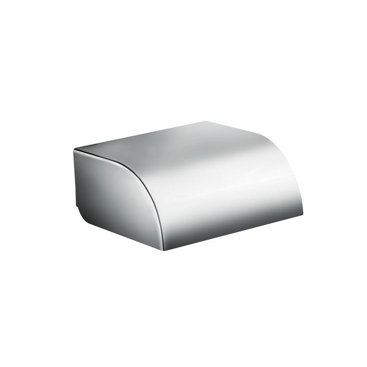 Toilet Paper Holder Universal Circular Single Open with Cover Chrome Metal 4 Inch 5-5/8 Inch Wall Mount - Image 1