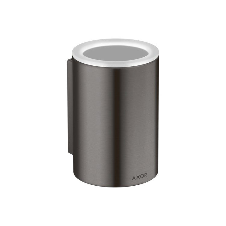 Toothbrush Holder Universal Circular Brushed Black Chrome Wall Mount Removable Metal/Glass - Image 1