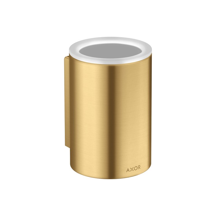Toothbrush Holder Universal Circular Brushed Gold Optic Wall Mount Removable Metal/Glass - Image 1