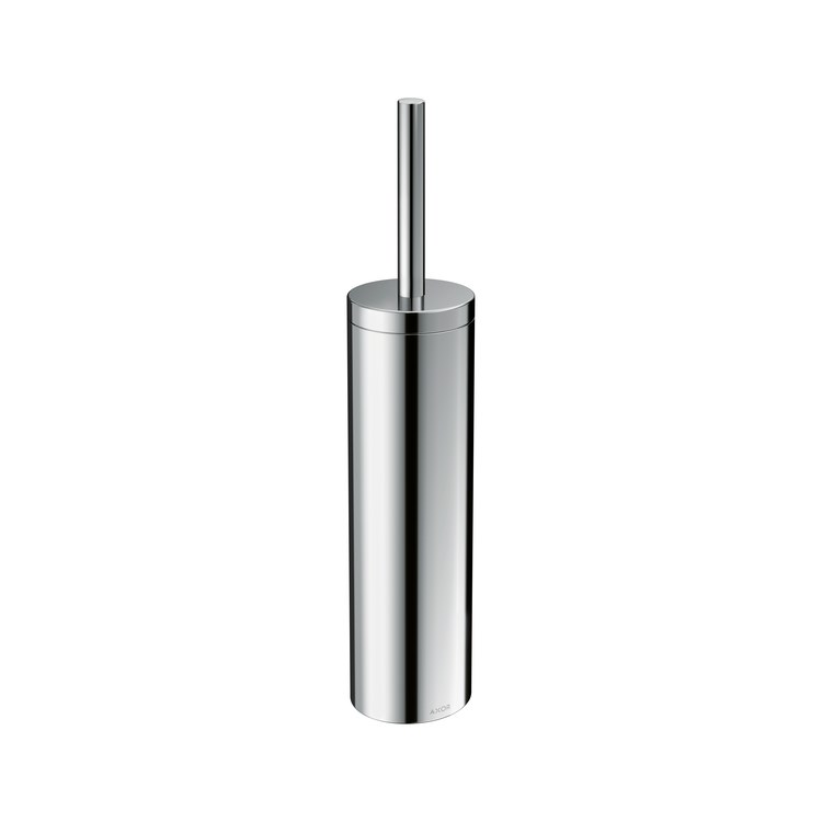 Toilet Brush Holder Universal Circular Wall Mount with Cover Lid and Removable Insert Chrome Metal