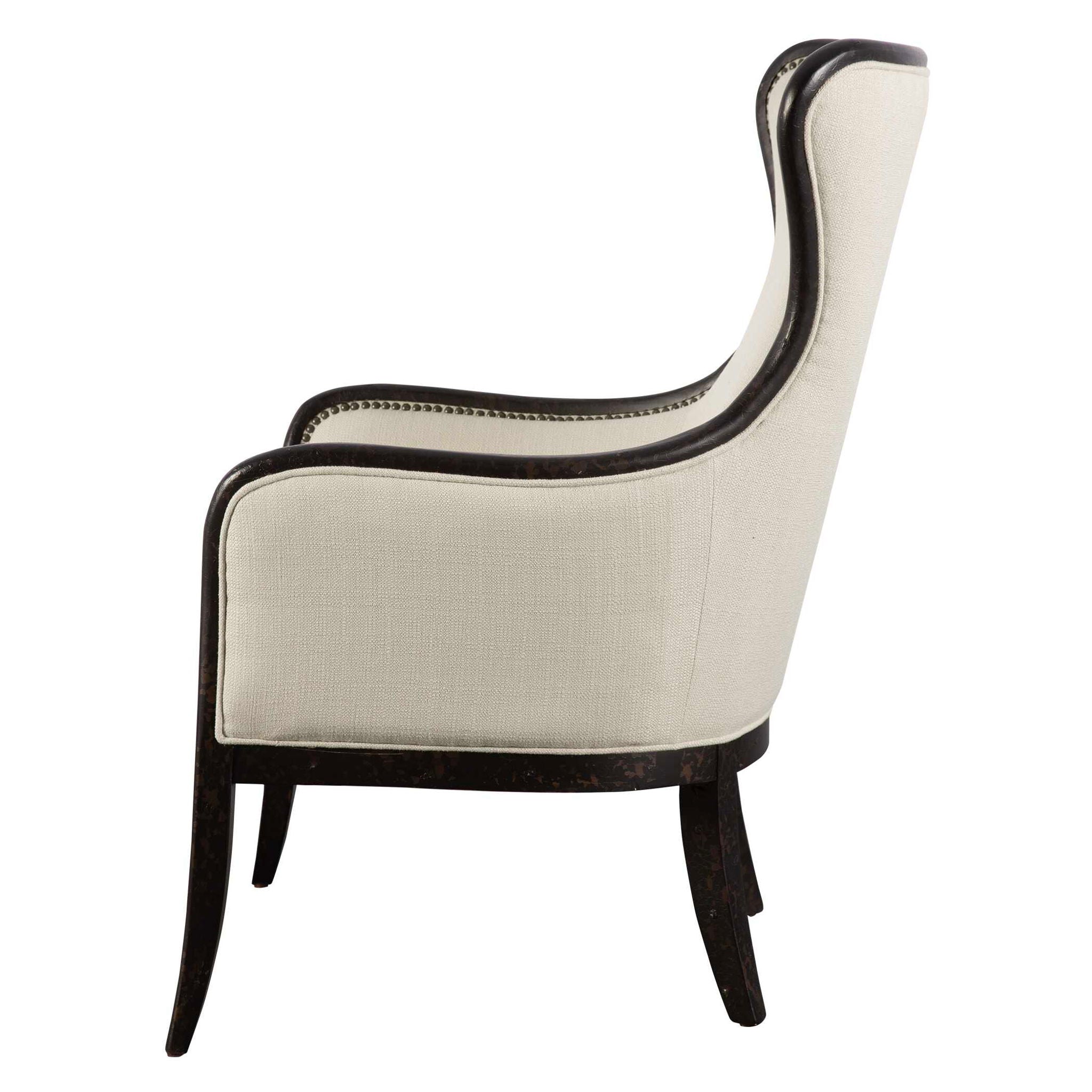Sandy - Wing Back Armchair - Beige & Dark Brown - Image 2