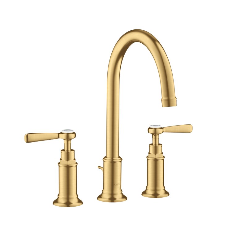 Lavatory Faucet Montreux Widespread 8 Inch Spread 2 Lever ADA Brushed Gold Optic 1.2 Gallons per Minute 120 DEG Swivel Pop-Up 3 Hole 7 Inch - Image 1