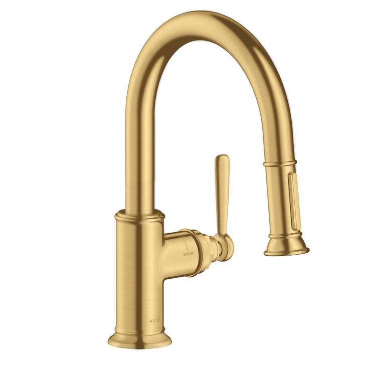 Prep Faucet Montreux 1 Lever ADA Brushed Gold Optic 2 Function Pull Down 150 DEG Swivel 1 Hole - Image 1