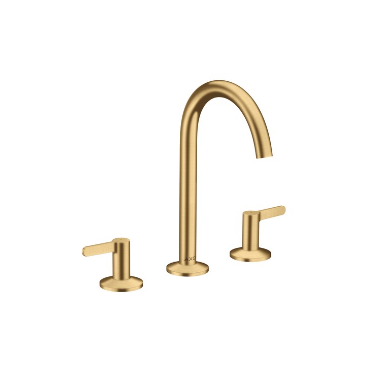 Lavatory Faucet One 170 Widespread 8 Inch Spread 2 Lever ADA WaterSense Brushed Gold Optic 1.2 Gallons per Minute 120 DEG Swivel Less Drain 3 Hole AirPower/Comfort Zone/EcoRight - Image 1