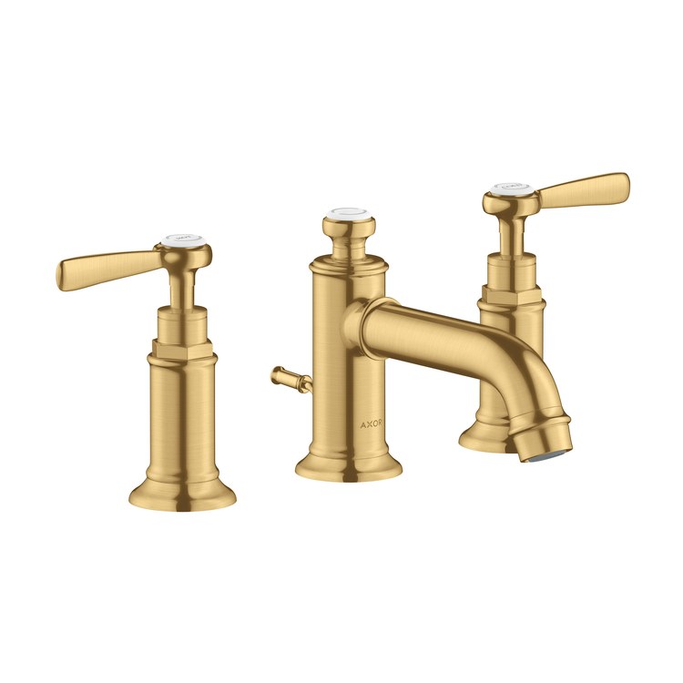 Lavatory Faucet Montreux Widespread 8 Inch Spread 2 Lever ADA Brushed Gold Optic 1.2 Gallons per Minute Rigid Pop-Up 3 Hole 1-1/8 Inch - Image 1