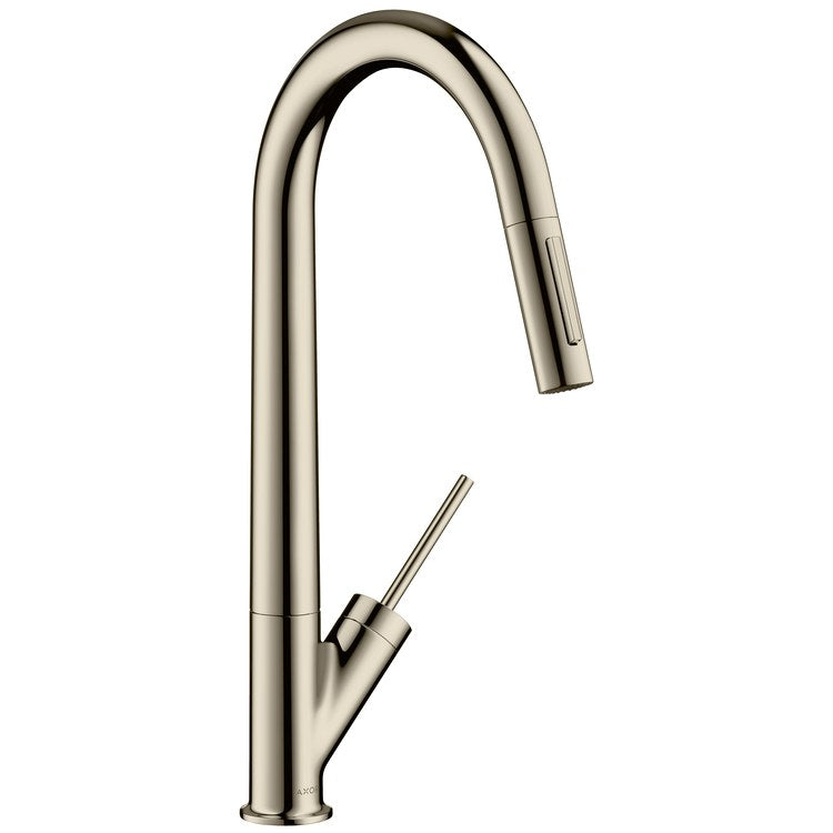 Kitchen Faucet Starck 1 Joystick ADA Polished Nickel Pull Down 2 Function High Arc 150 DEG Swivel 1 Hole 1.75 Gallons per Minute - Image 1