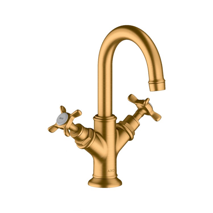 Lavatory Faucet Montreux 2 Cross Brushed Gold Optic 1.2 Gallons per Minute 150 DEG Swivel Pop-Up 1 Hole 6-1/4 Inch - Image 1