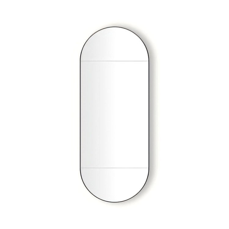 Medicine Cabinet Main Line 20 x 50 Inch 1 Doors Mirrored Matte Black Pill Shaped Murray Hill Pill Slow Close Hinges Sliding Magnification Mirror Magnetic Strip Interior Lighting USB Charging ports Electrical Outlets Phone Holder 4 Inch - Image 1