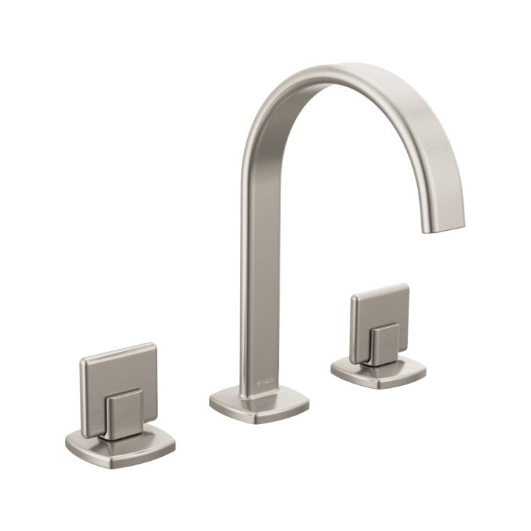 Lavatory Faucet Allaria Widespread 6 to 16 Inch Spread Less Handle ADA WaterSense Brilliance Luxe Nickel 1.2 Gallons per Minute Deck Arc Less Drain 3 Hole