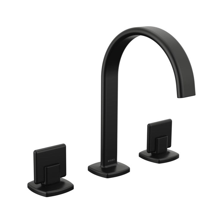 Lavatory Faucet Allaria Widespread 6 to 16 Inch Spread Less Handle ADA WaterSense Matte Black 1.2 Gallons per Minute Deck Arc Less Drain 3 Hole