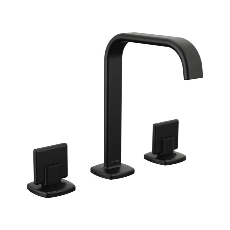 Lavatory Faucet Allaria Widespread 6 to 16 Inch Spread Less Handle ADA WaterSense Matte Black 1.2 Gallons per Minute Deck Square Less Drain 3 Hole