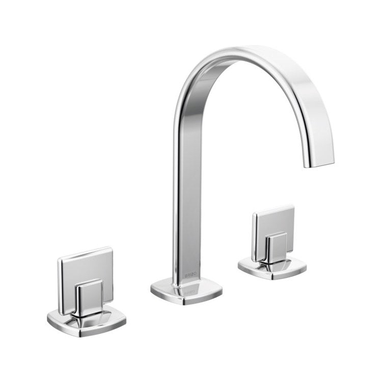 Lavatory Faucet Allaria Widespread 6 to 16 Inch Spread Less Handle ADA WaterSense Chrome 1.2 Gallons per Minute Deck Arc Less Drain 3 Hole