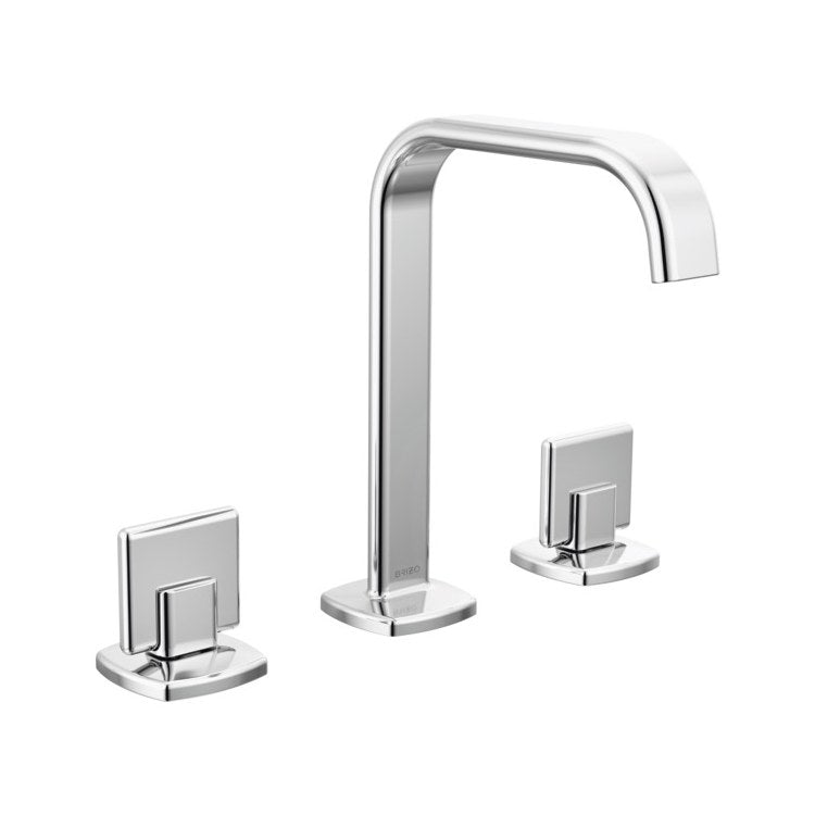 Lavatory Faucet Allaria Widespread 6 to 16 Inch Spread Less Handle ADA WaterSense Chrome 1.2 Gallons per Minute Deck Square Less Drain 3 Hole