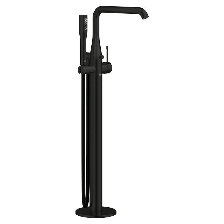 Tub Filler Essence Freestanding with Handshower 1 Lever ADA Rigid Matte Black 1 Hole